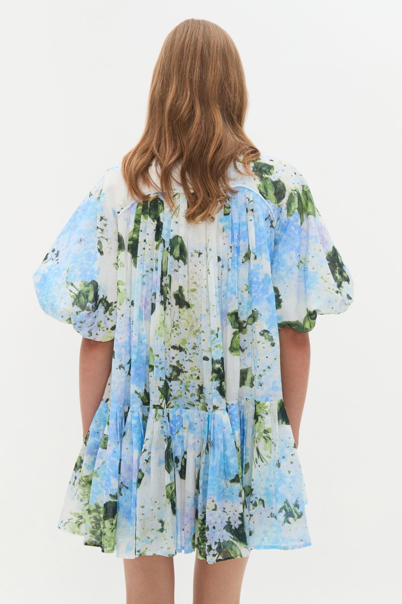 Floral Raglan Sleeve Pleated Mini Dress