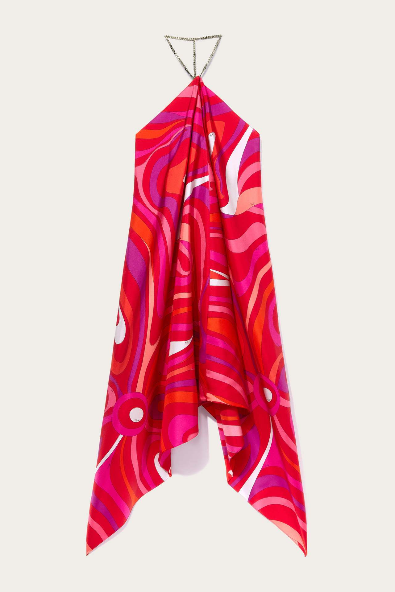 Abstract Print Metal Chain Backless Midi Dress