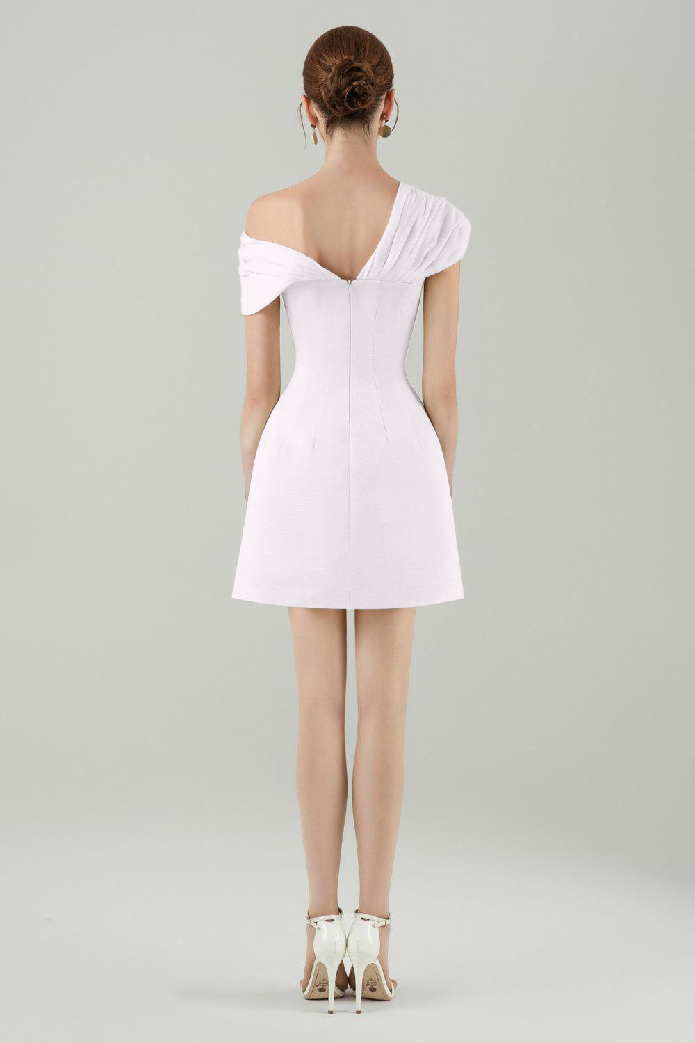 Solid Single Breasted Off-Shoulder Mini Dress