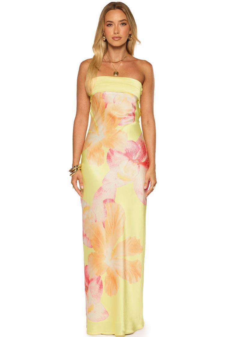 Satin Floral Off Shoulder Maxi Dress