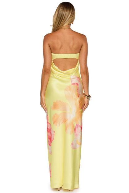 Satin Floral Off Shoulder Maxi Dress