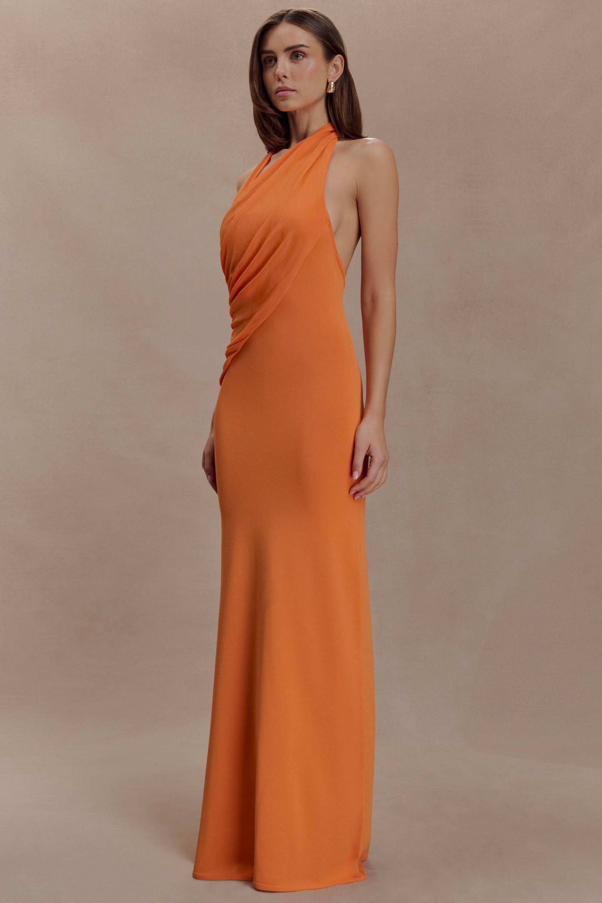 Solid Asymmetrical Neck Gathering Maxi Dress