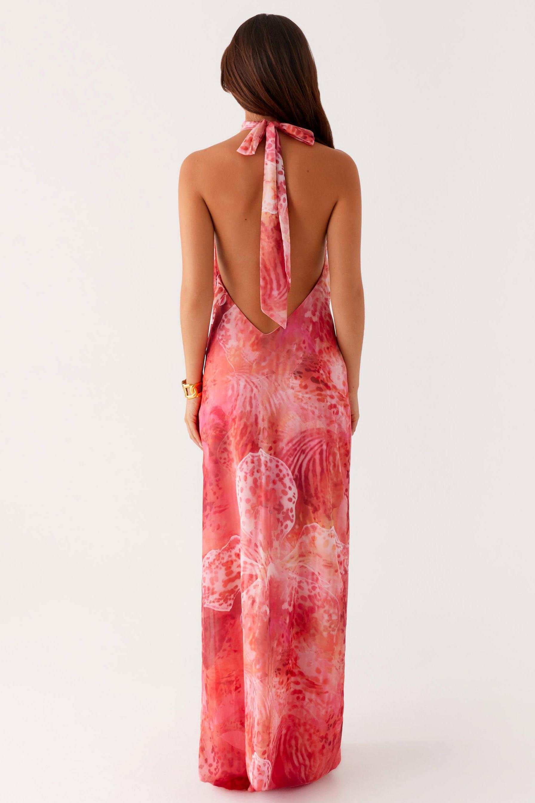 Abstract Print Backless Tie-Up Maxi Dress