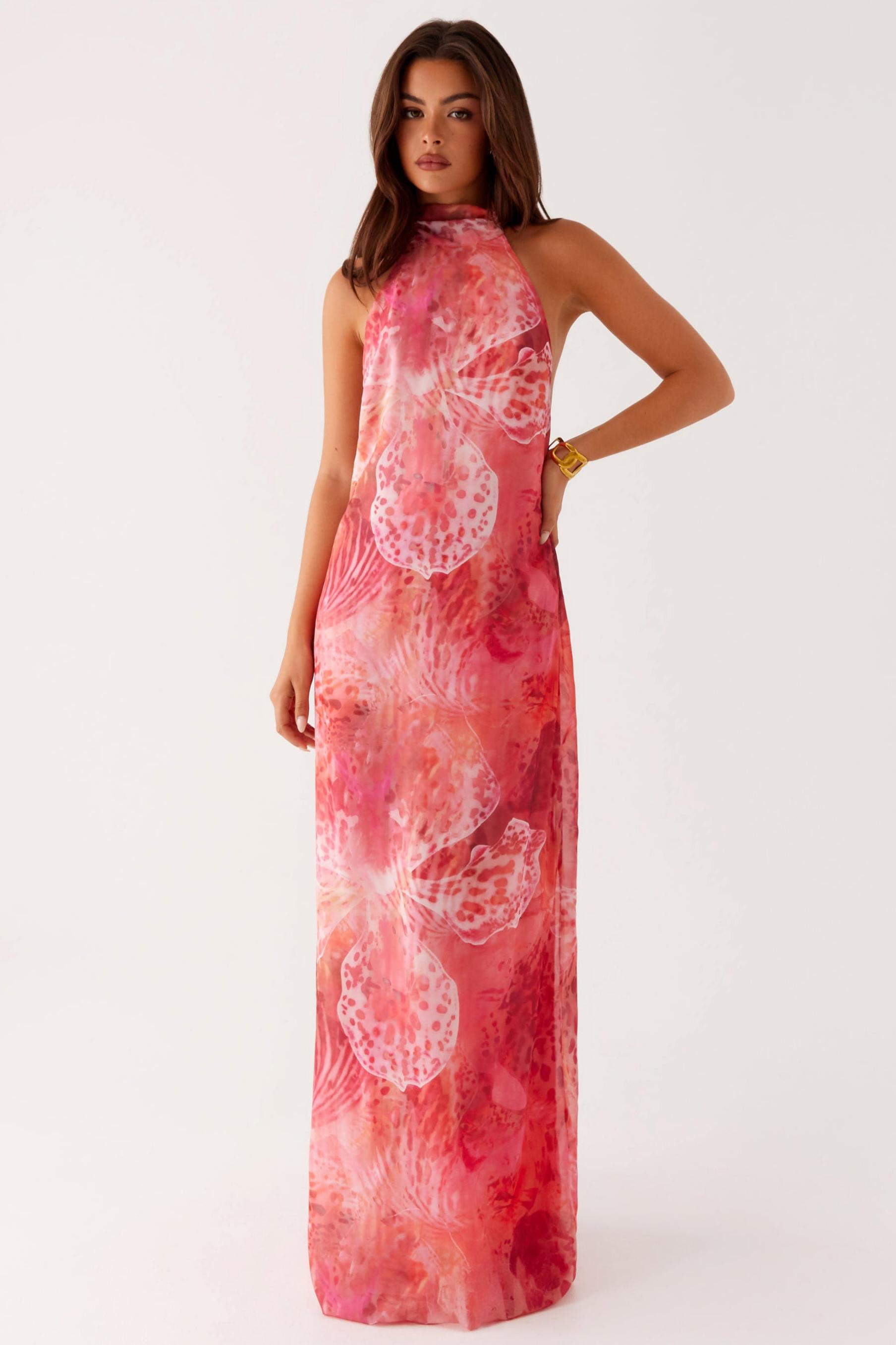 Abstract Print Backless Tie-Up Maxi Dress