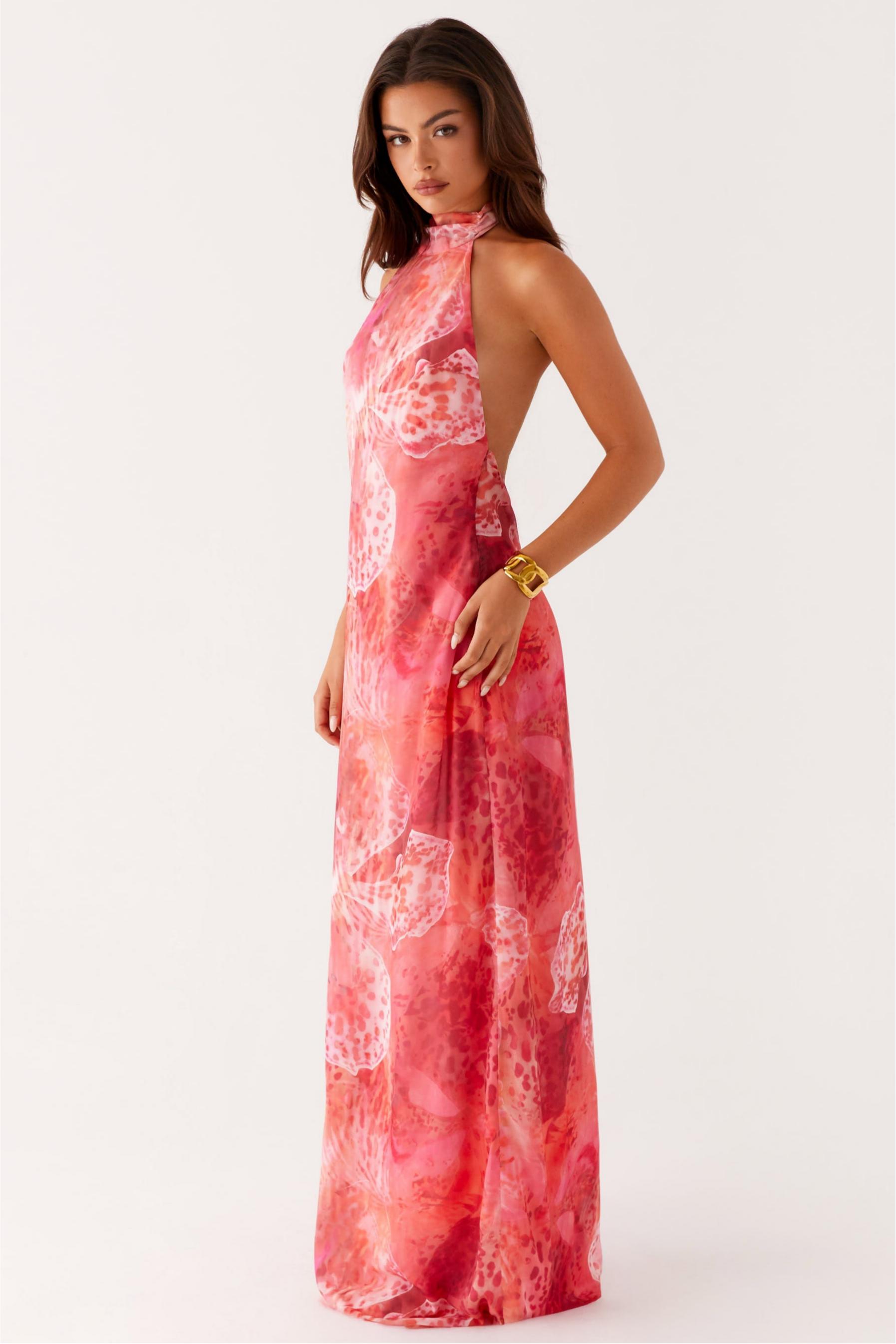 Abstract Print Backless Tie-Up Maxi Dress