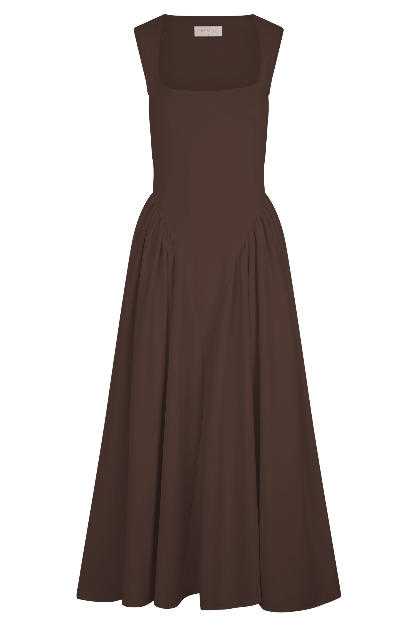 Solid Square Collar Gathering Midi Dress