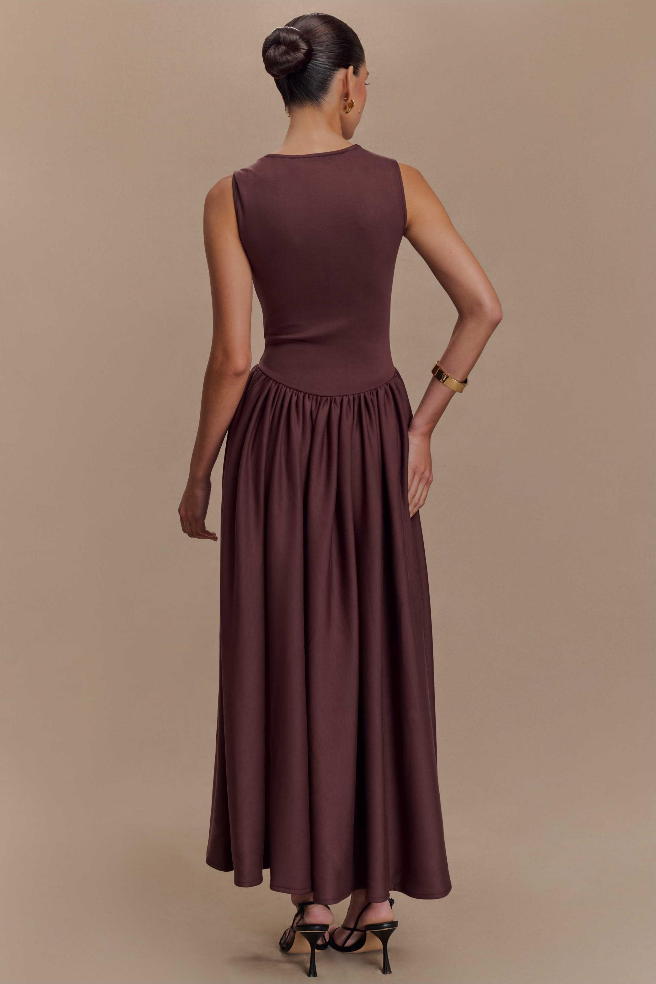 Solid Square Collar Gathering Midi Dress