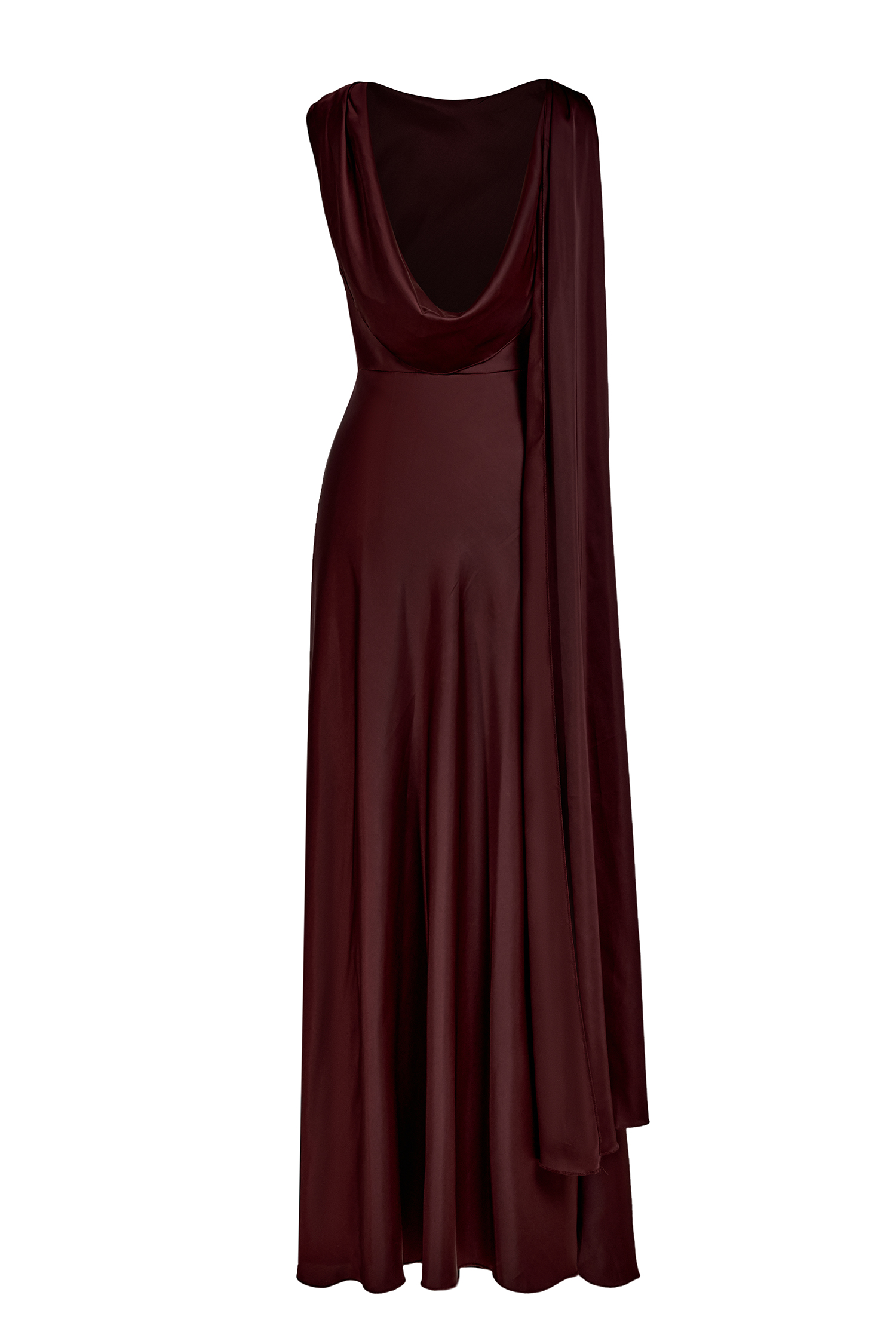 Satin Cape Sleeve Backless Maxi Dress