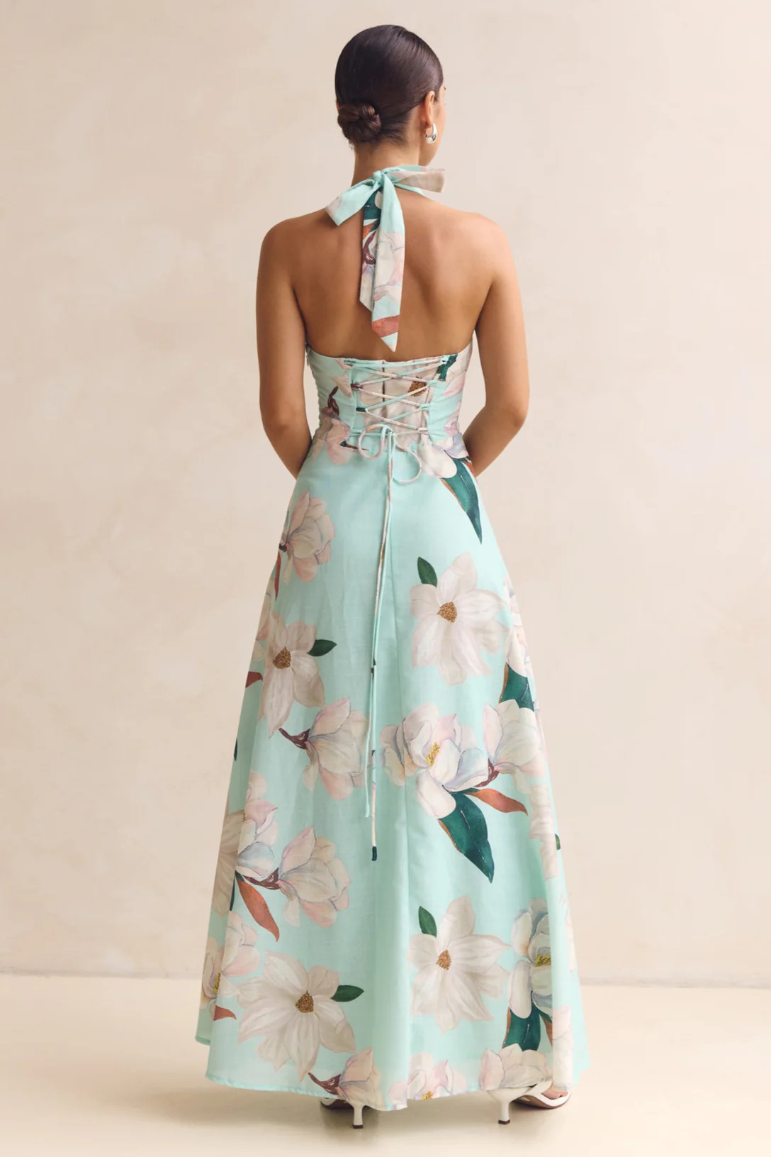 Floral Halter Neck Tie-Up Maxi Dress