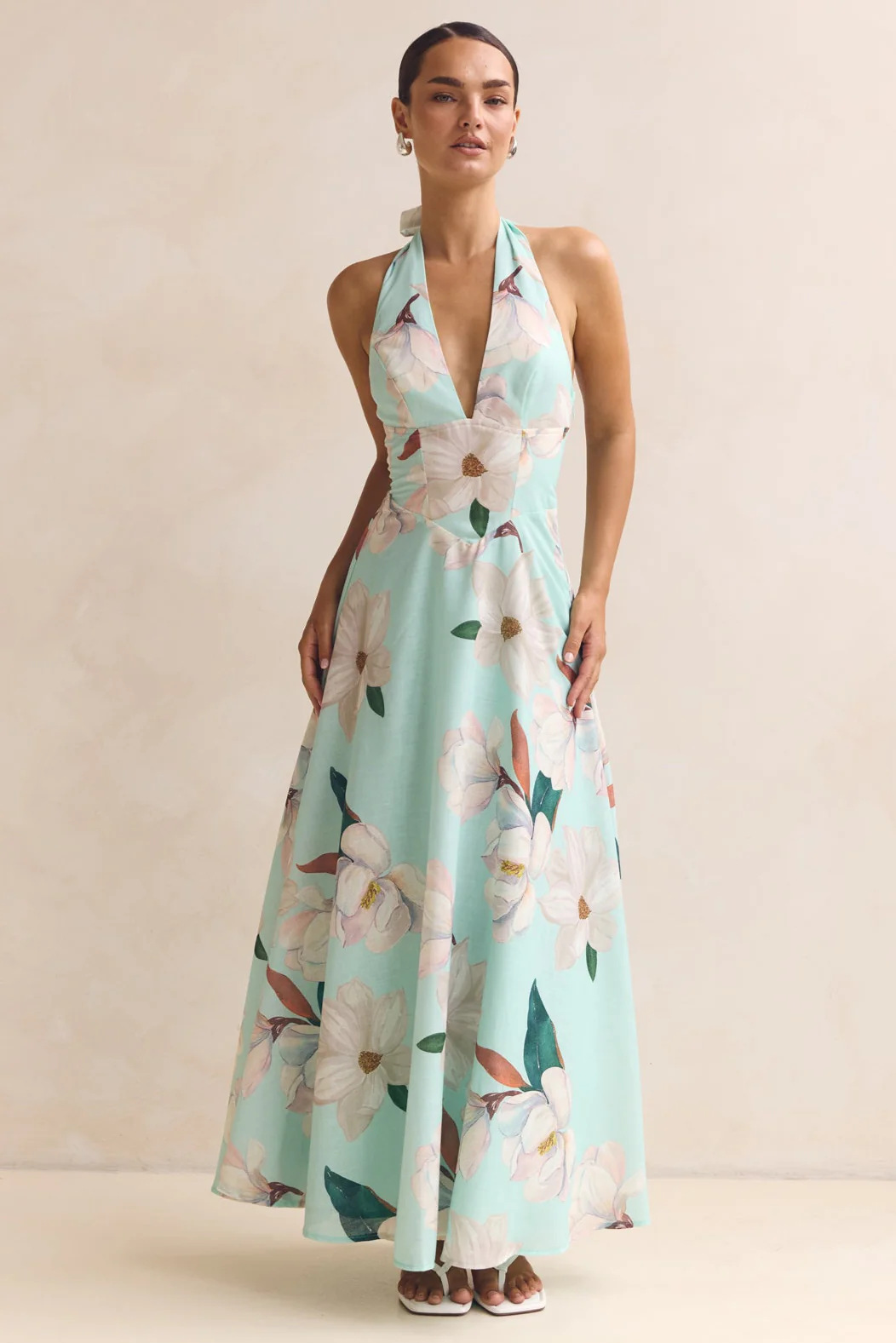 Floral Halter Neck Tie-Up Maxi Dress
