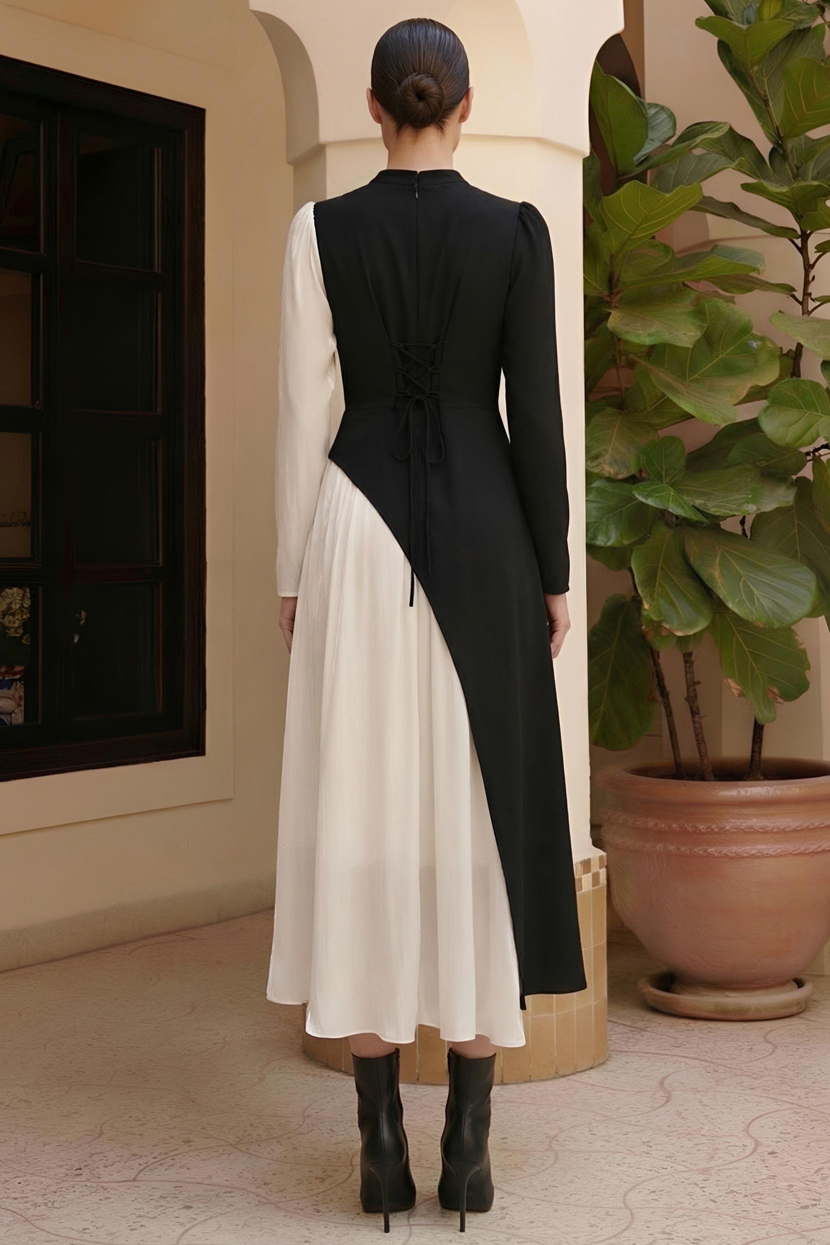 Contrast Color Satin Splicing Jersey Maxi Dress