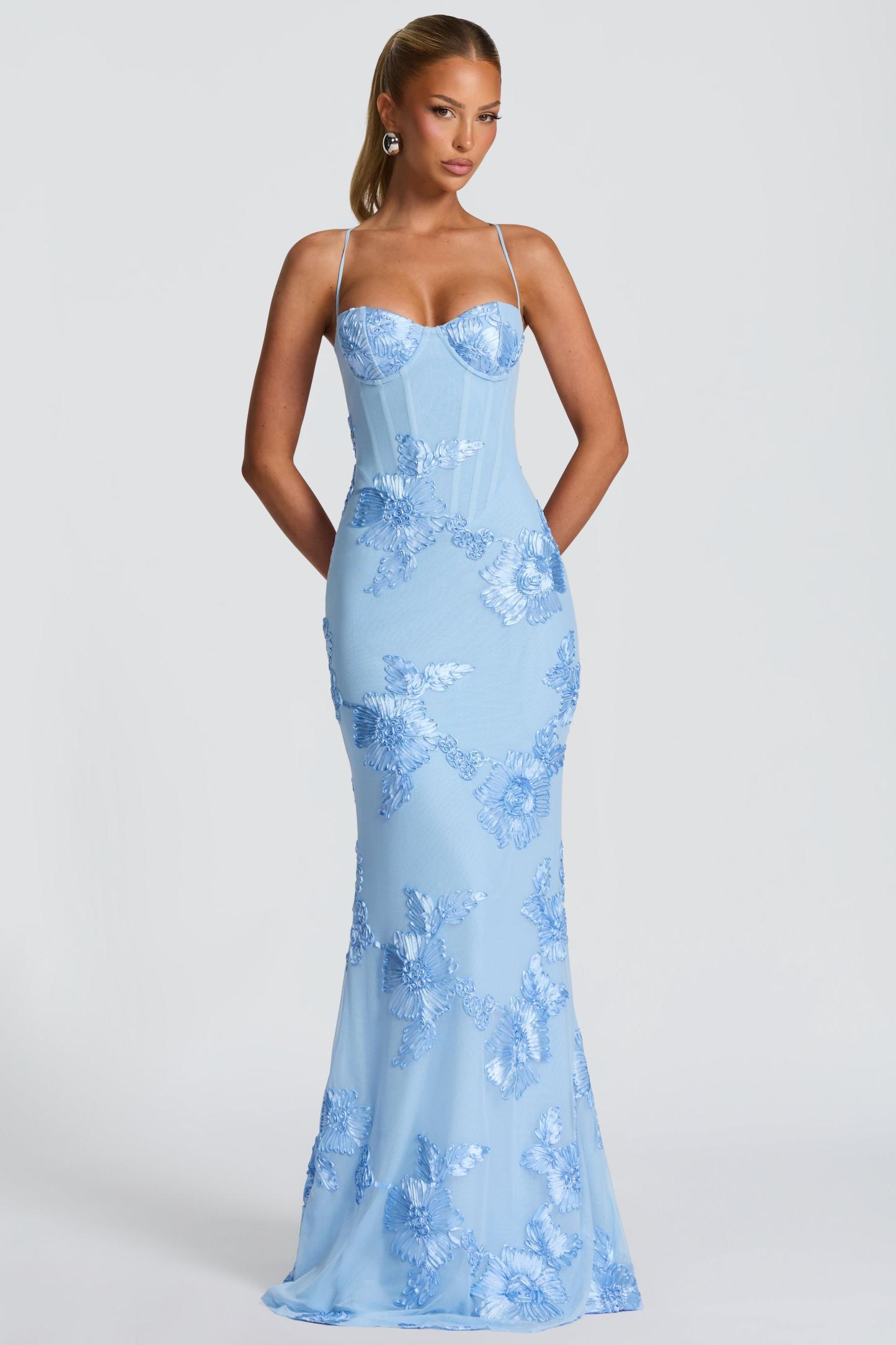 Mesh Embroidered Slip Maxi Dress