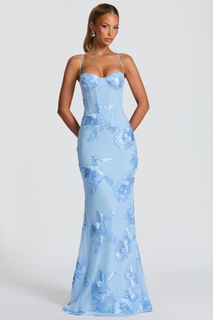 Mesh Embroidered Slip Maxi Dress