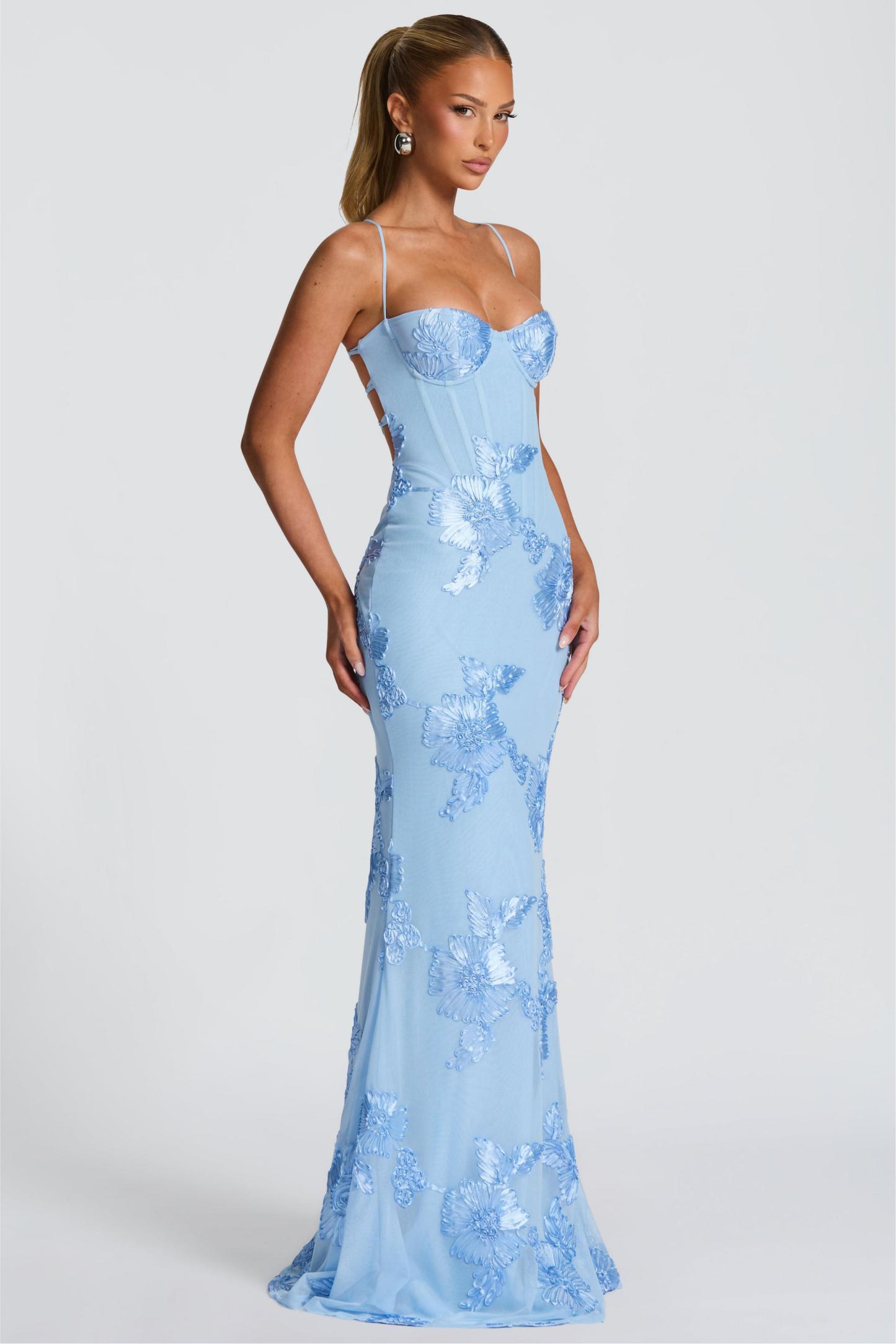 Mesh Embroidered Slip Maxi Dress