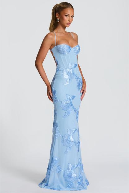 Mesh Embroidered Slip Maxi Dress