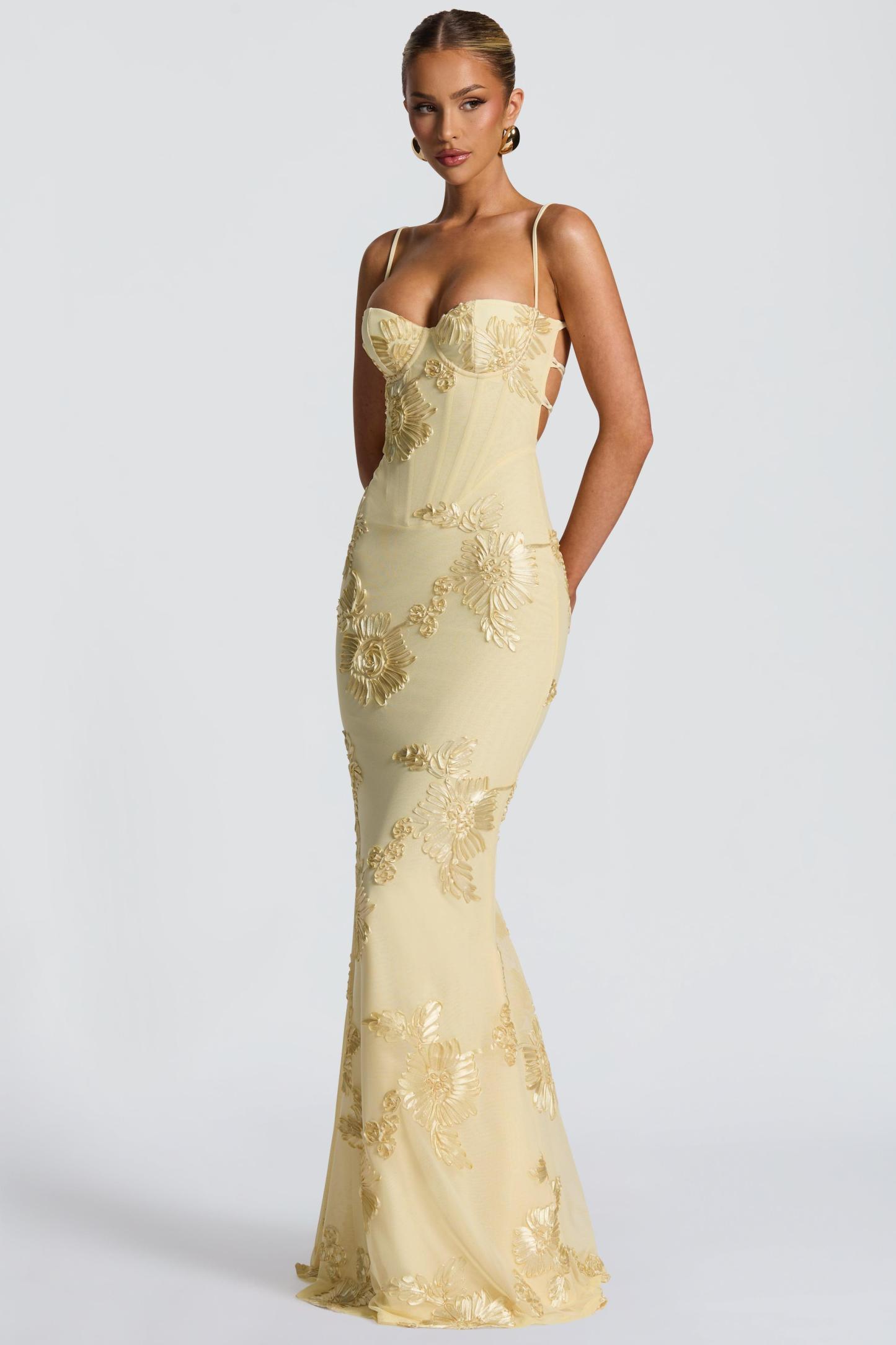 Mesh Embroidered Slip Maxi Dress