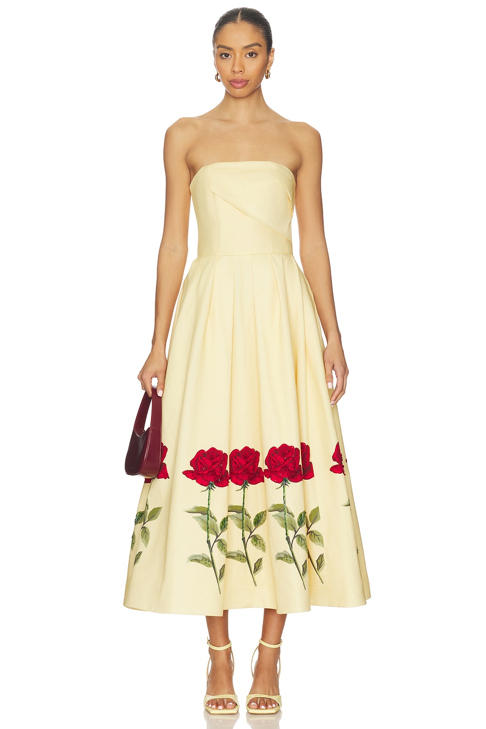 Satin Floral Off-Shoulder Midi Dress