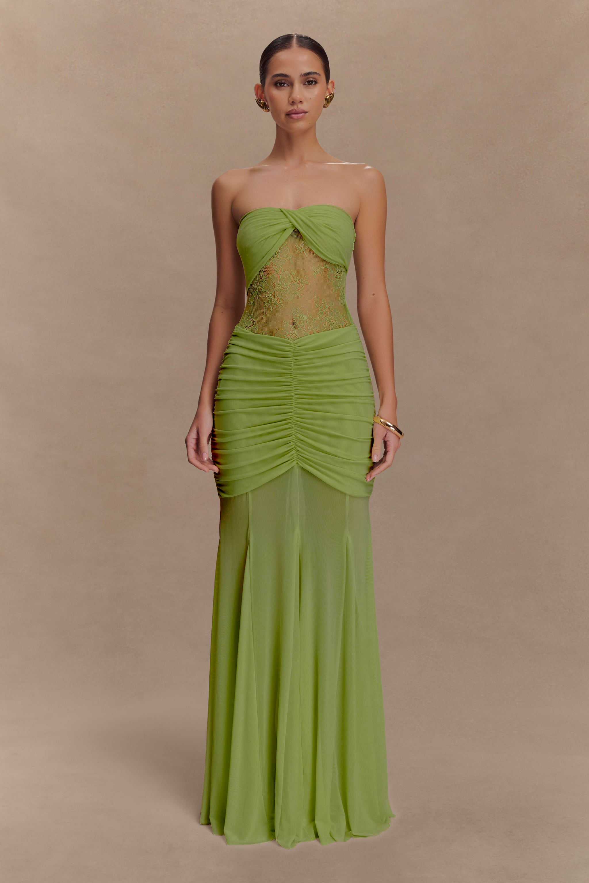 Mesh Splicing Lace Off-Shoulder Maxi Dress