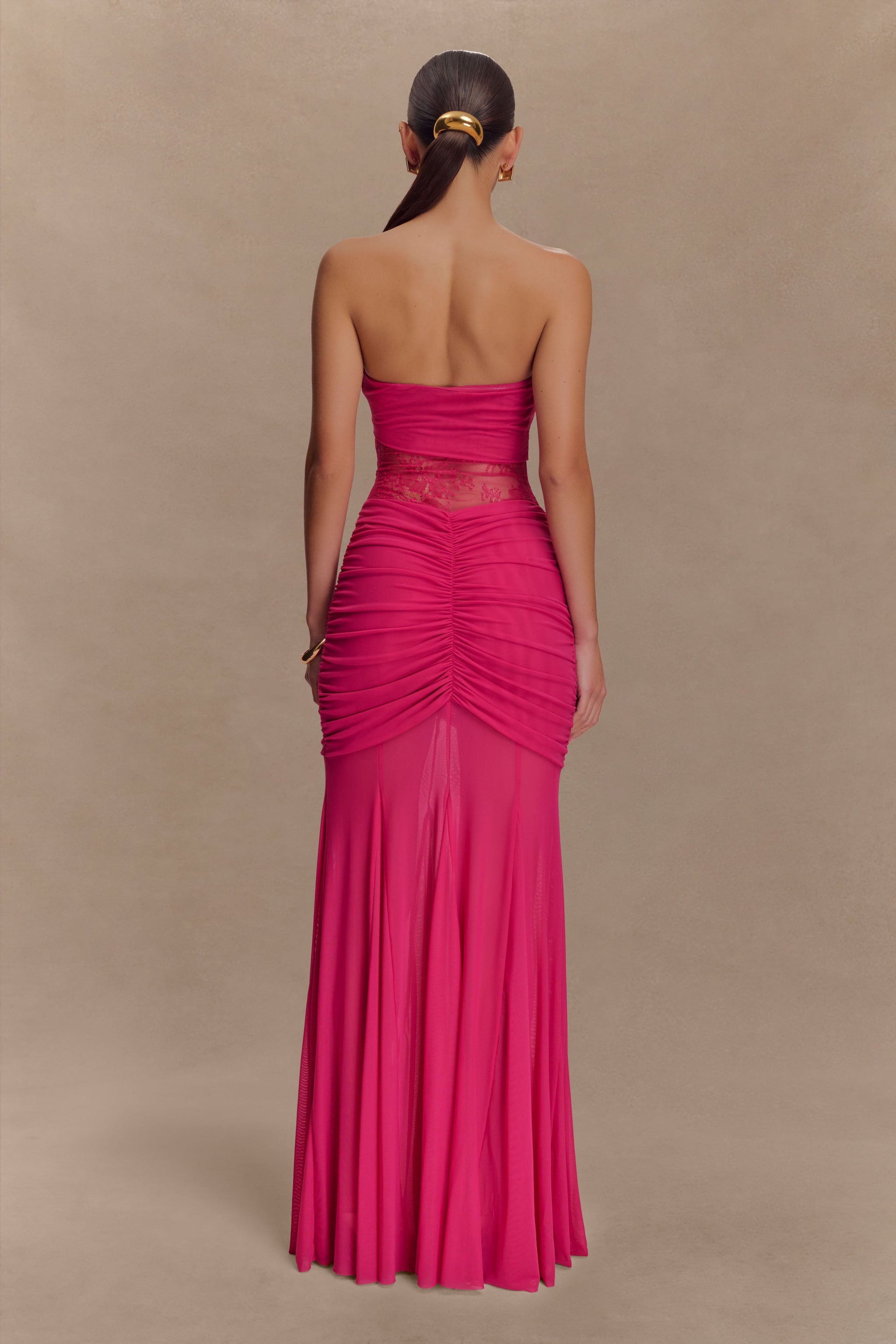 Mesh Splicing Lace Off-Shoulder Maxi Dress