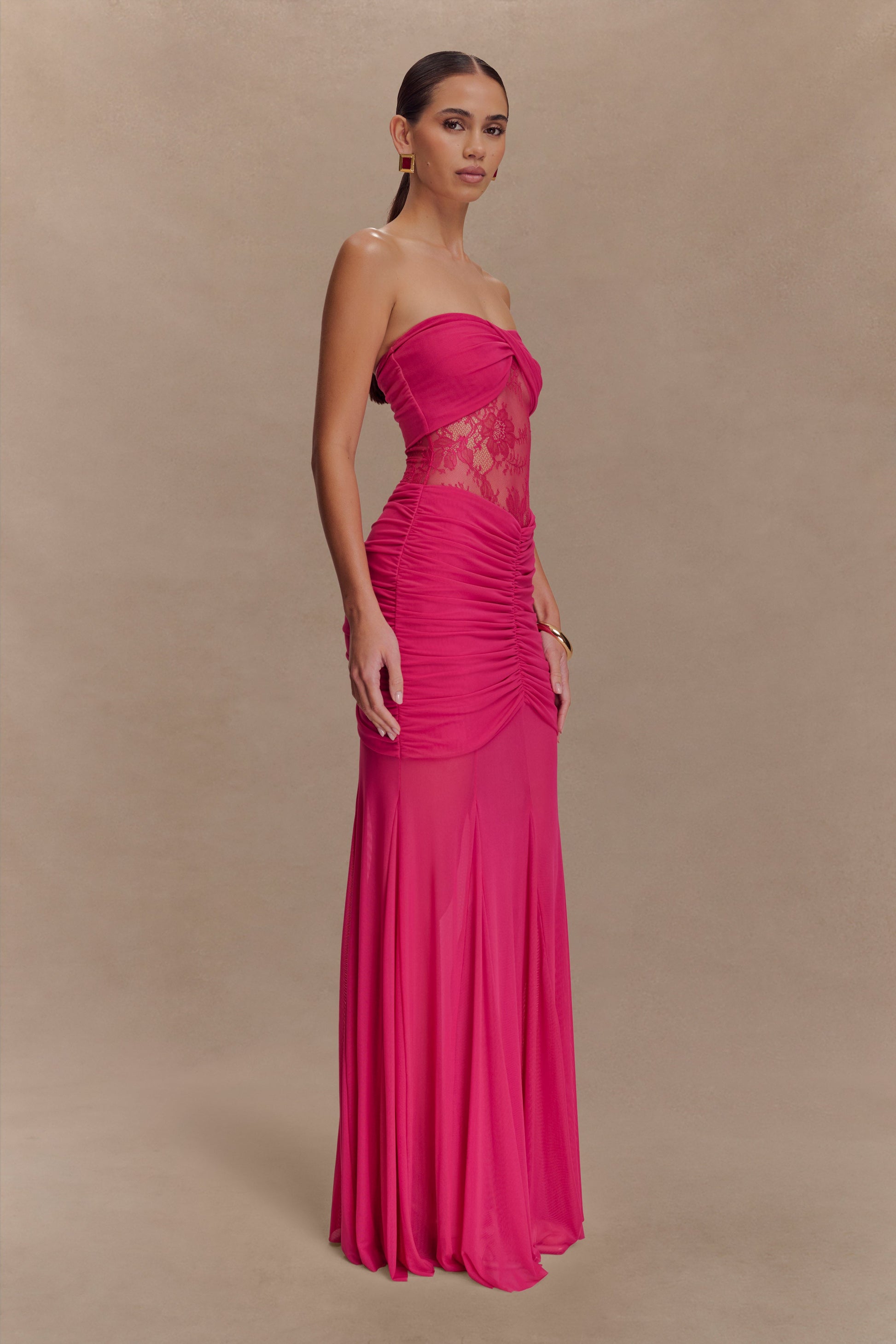 Mesh Splicing Lace Off-Shoulder Maxi Dress