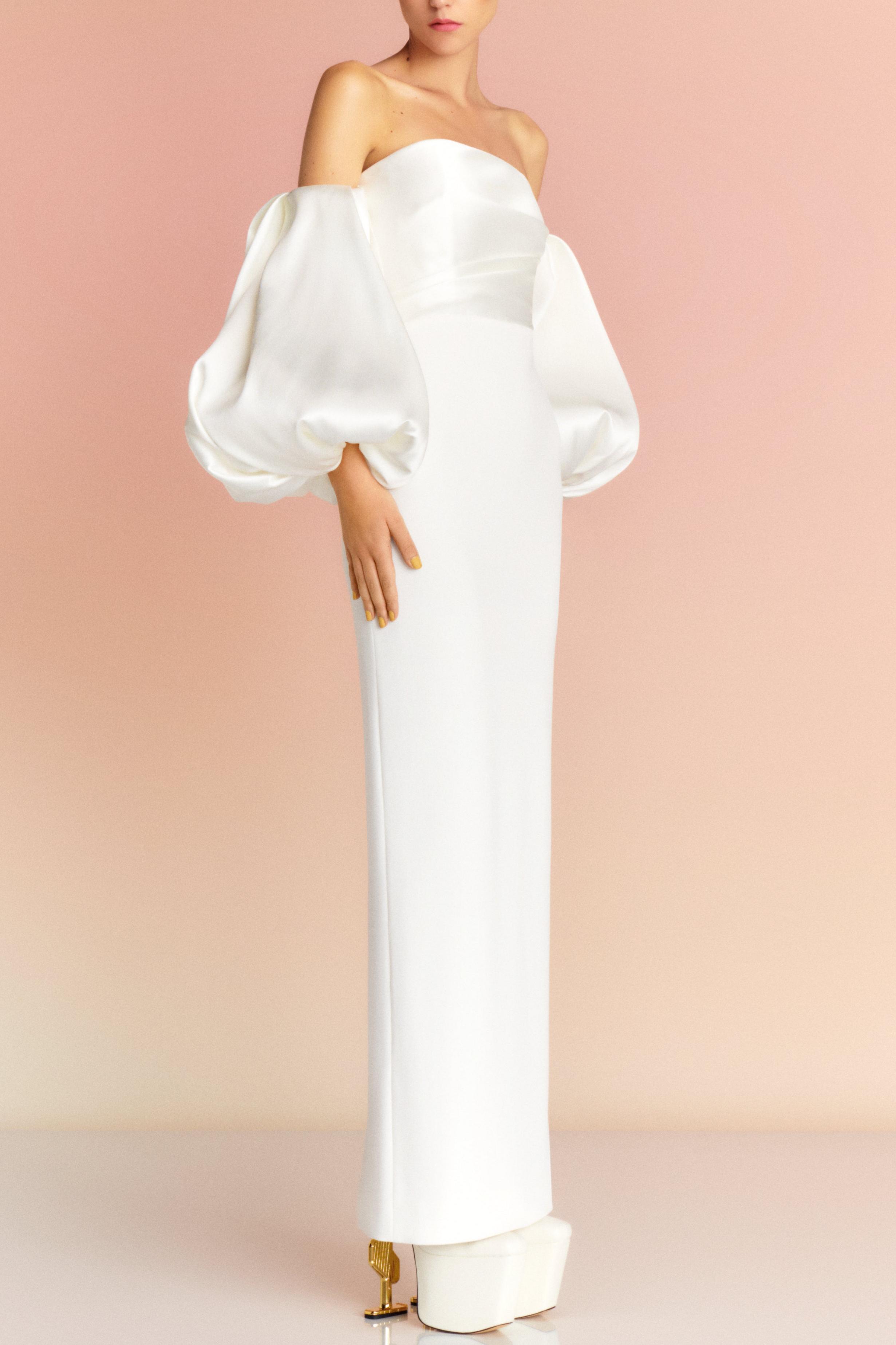 Satin Lantern Sleeve Off-Shoulder Maxi Dress