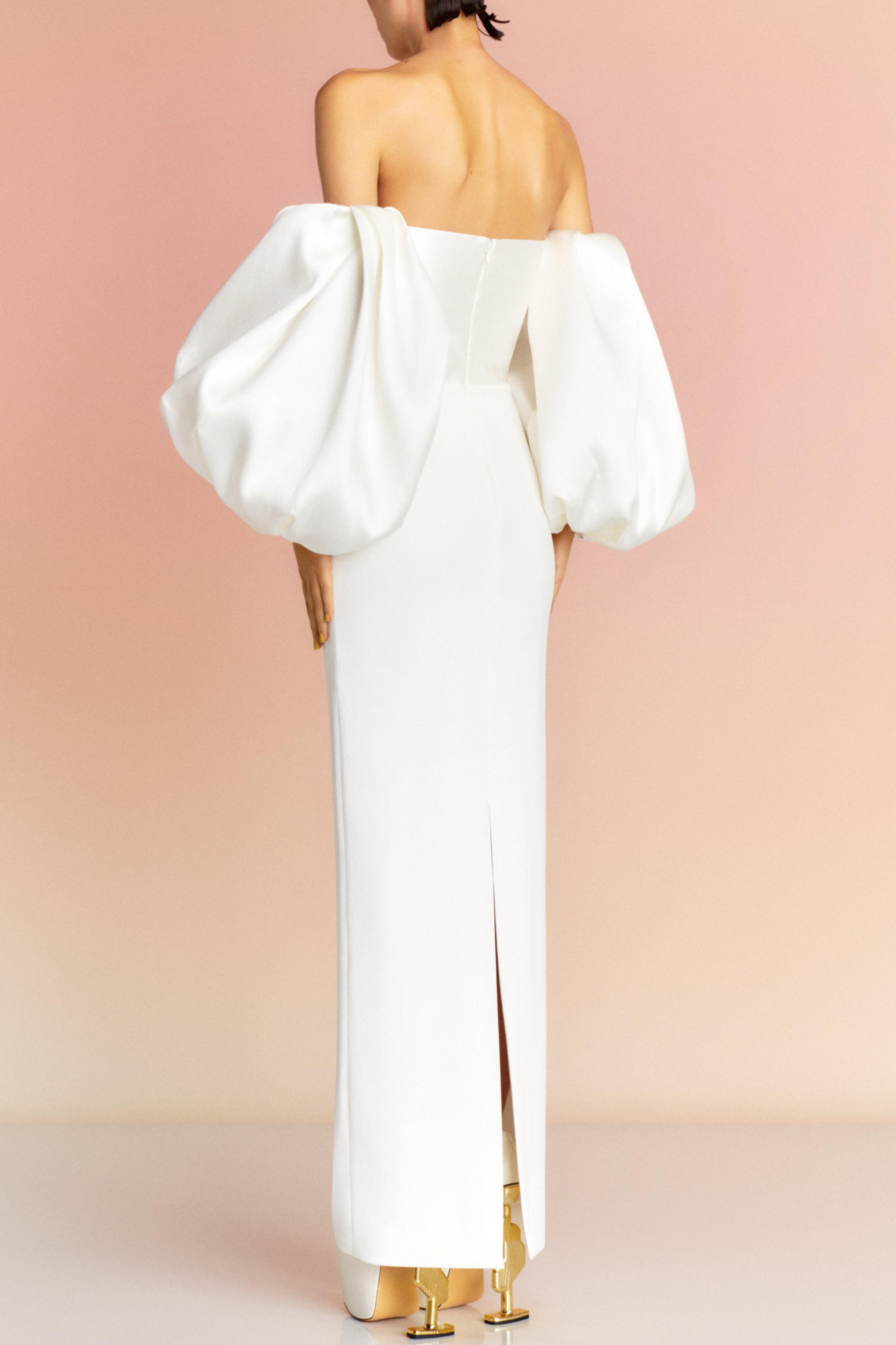 Satin Lantern Sleeve Off-Shoulder Maxi Dress