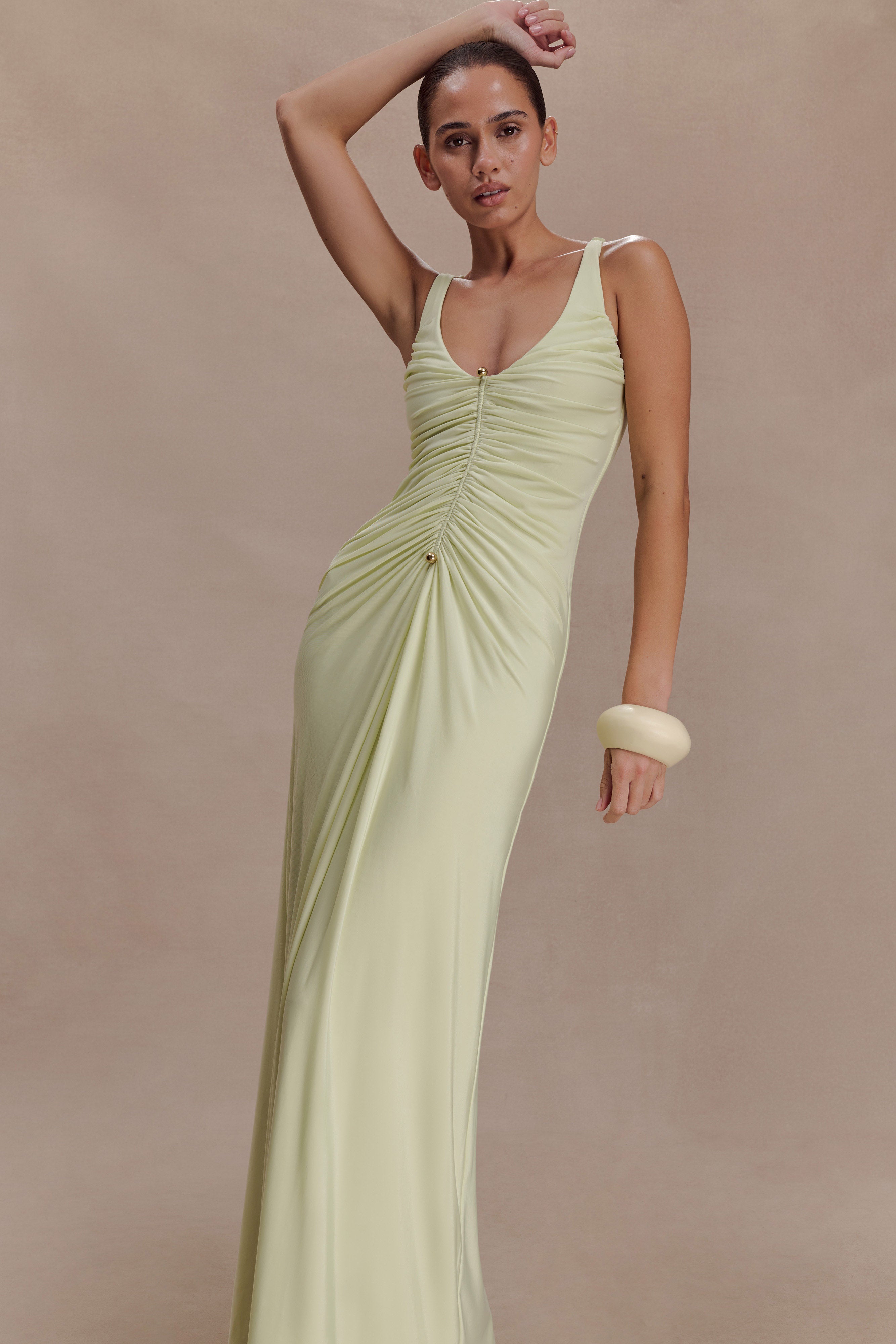 Jersey Gathering Sleeveless Maxi Dress