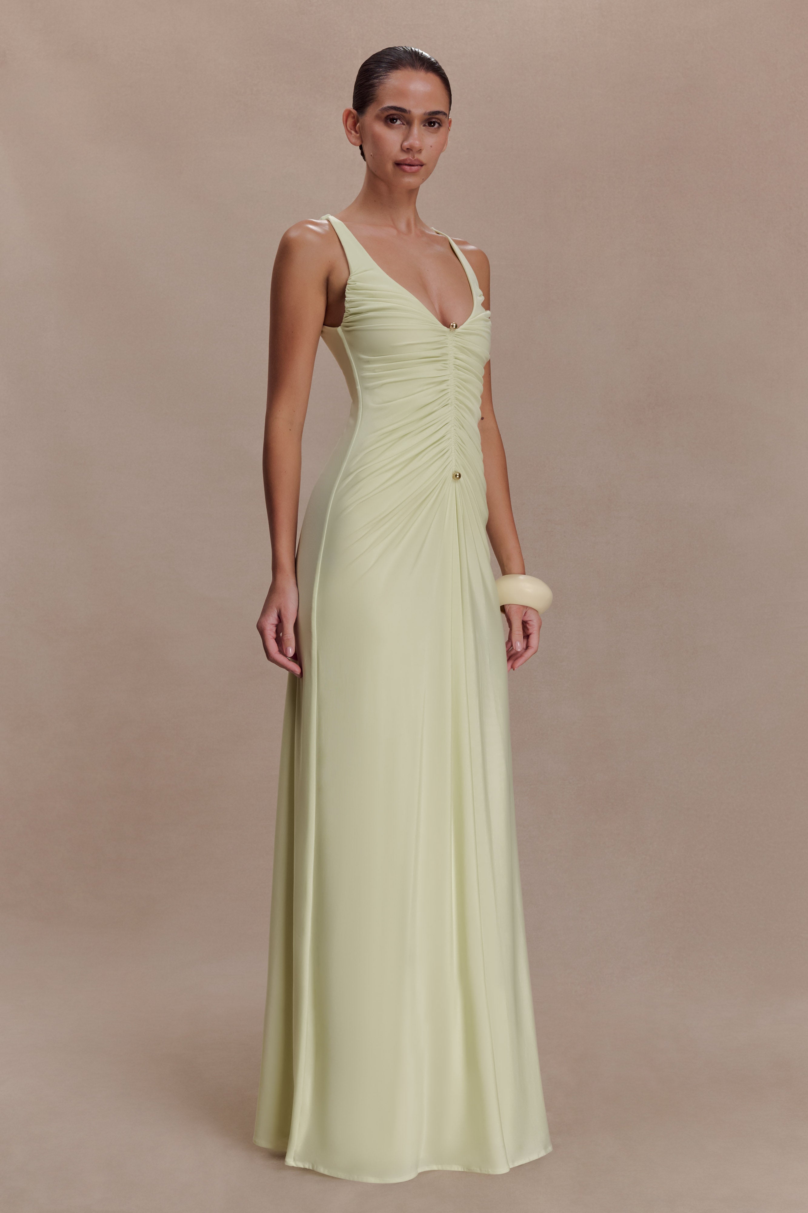Jersey Gathering Sleeveless Maxi Dress