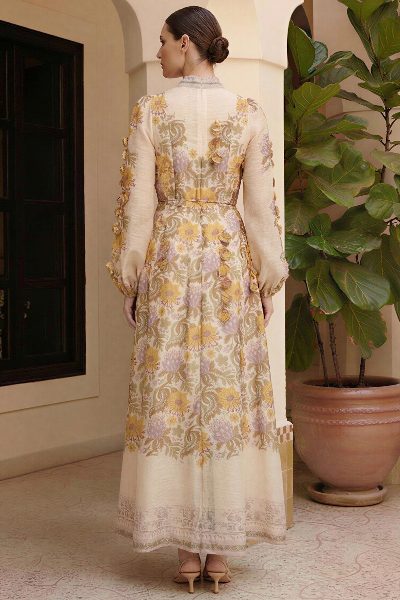 Floral Beaded Single Breasted Maxi Dress