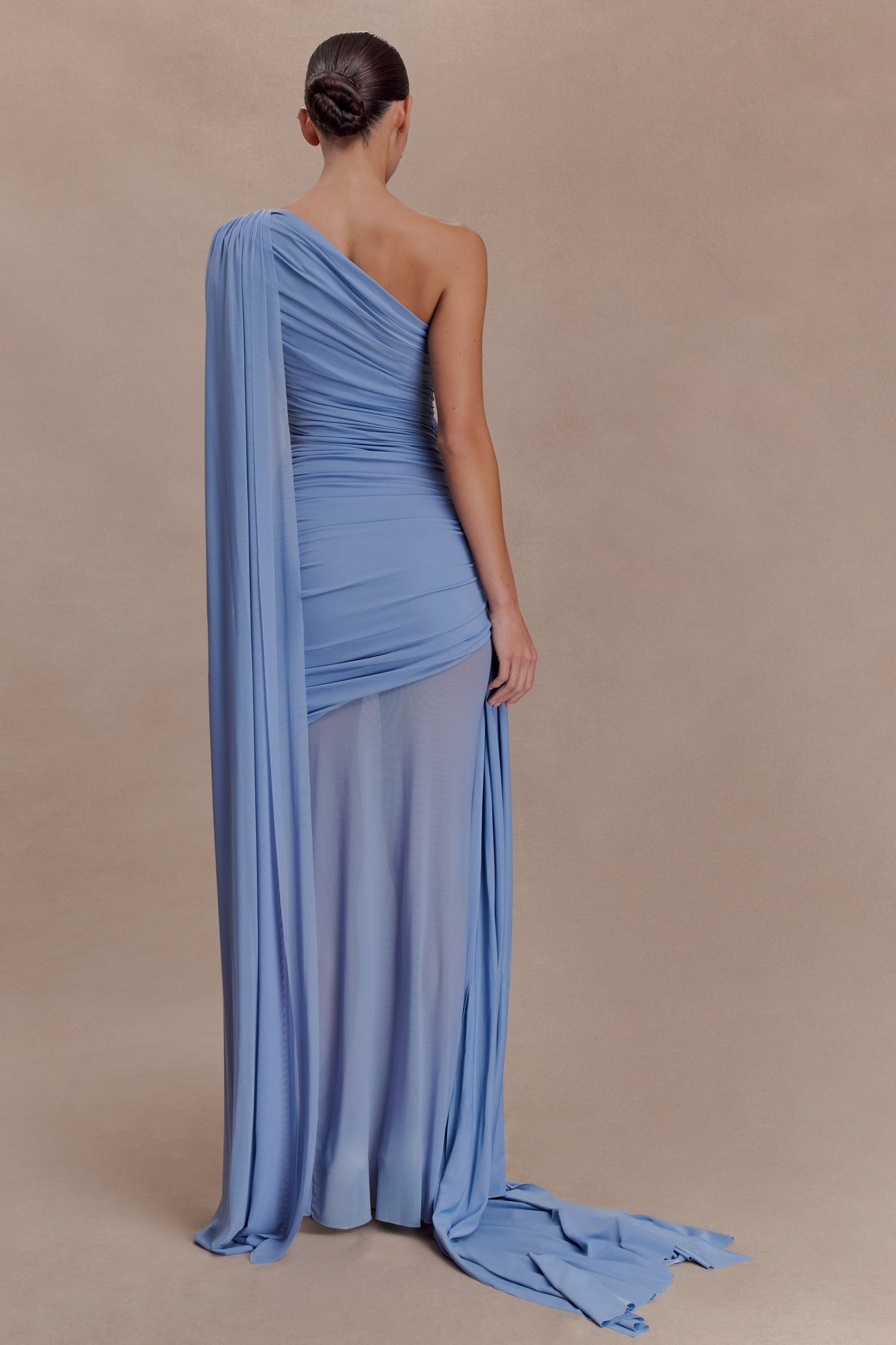 Mesh Splicing Jersey Cape Sleeve Maxi Dress