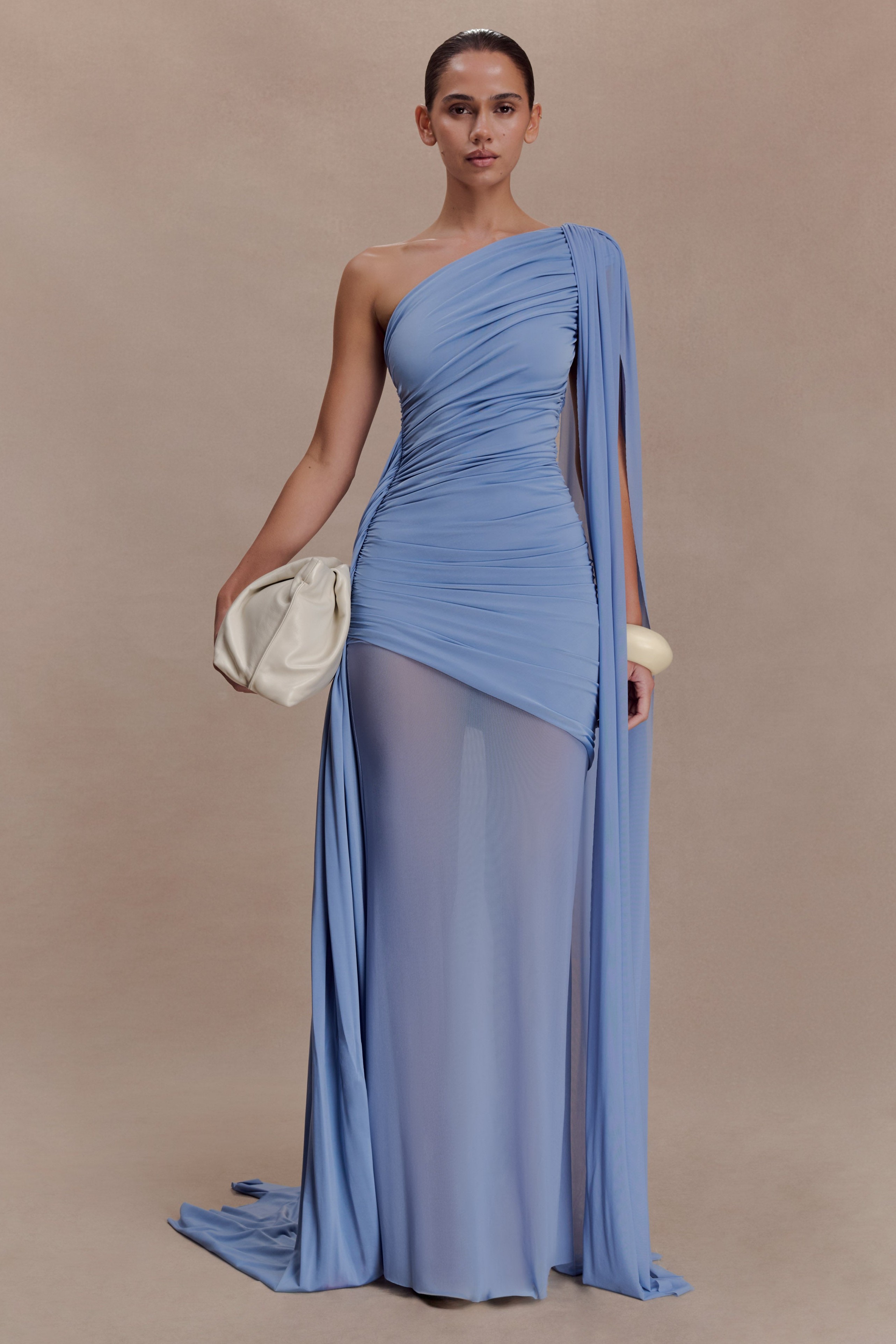 Mesh Splicing Jersey Cape Sleeve Maxi Dress