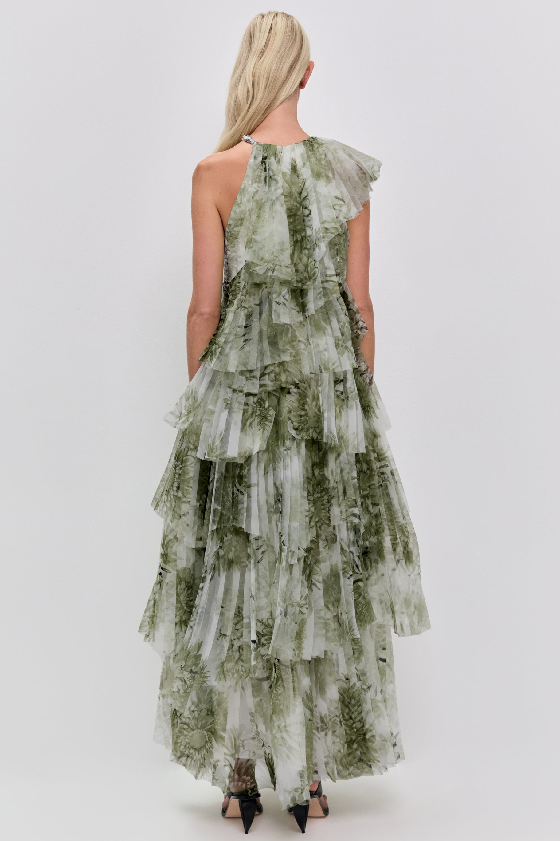 Mesh Floral Ruffle Maxi Dress