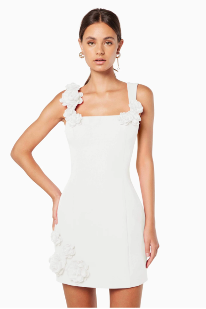 Jersey 3D FlowerSquare Collar Mini Dress