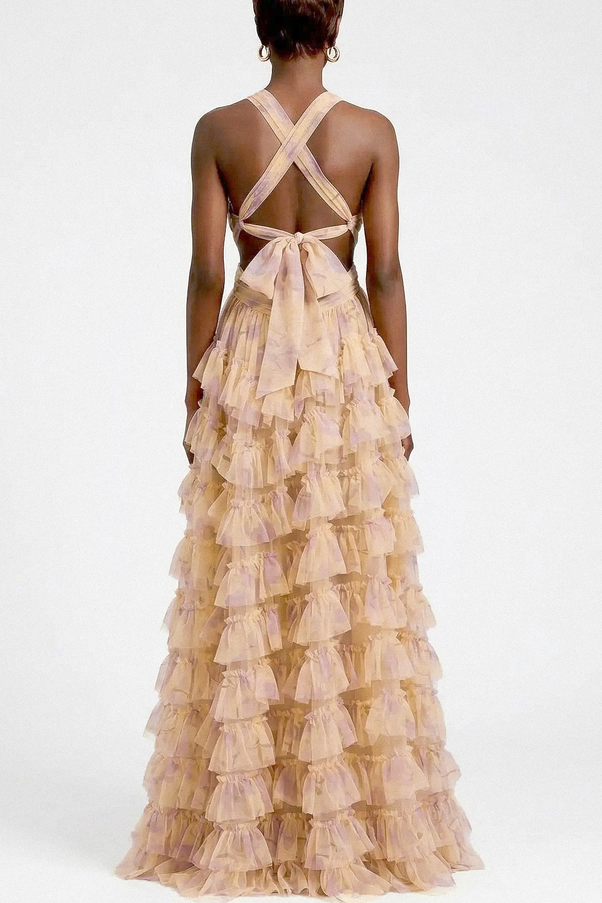 Floral Halter Neck Ruffle Maxi Dress