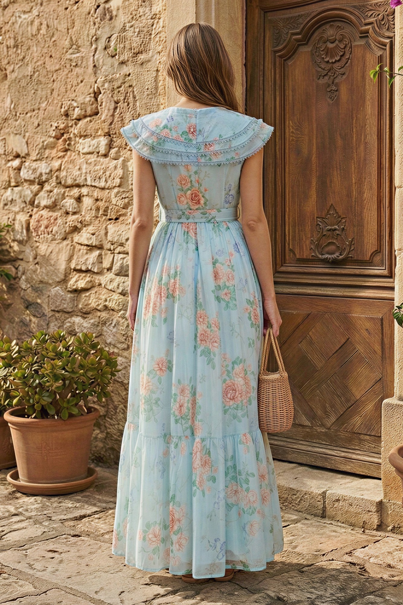 Floral Lace Maxi Dress With Belt