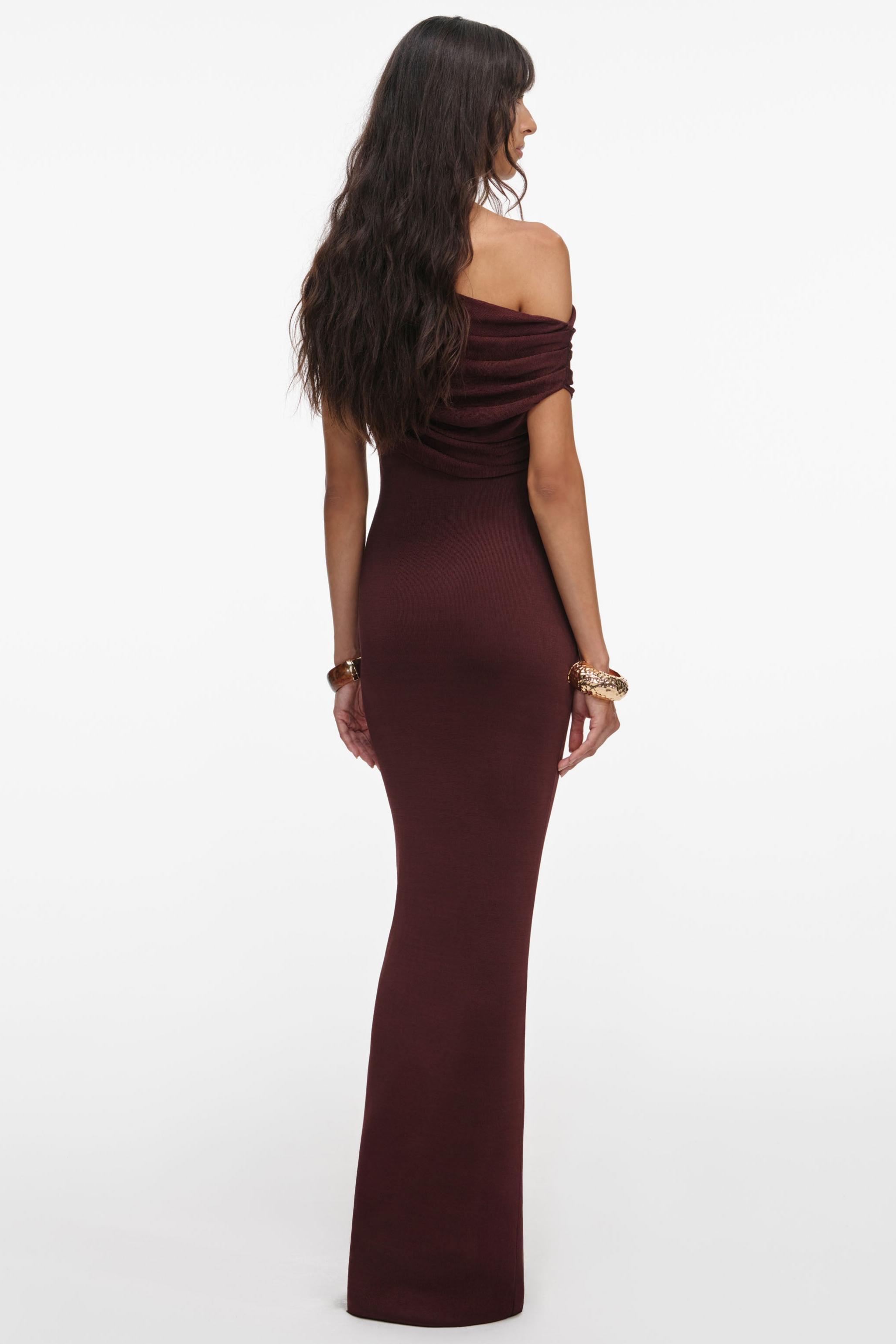 Jersey Off-Shoulder Gathering Maxi Dress