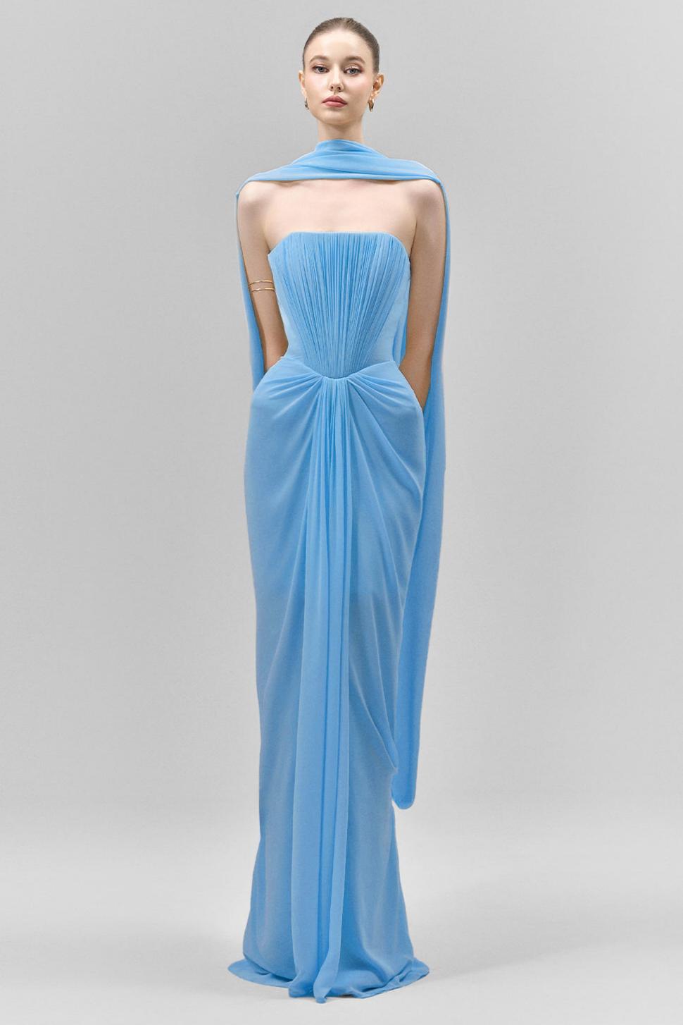 Chiffon Off-Shoulder Ruched Maxi Dress