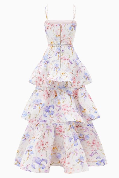 Floral Slip Ruffle Maxi Dress With Belt