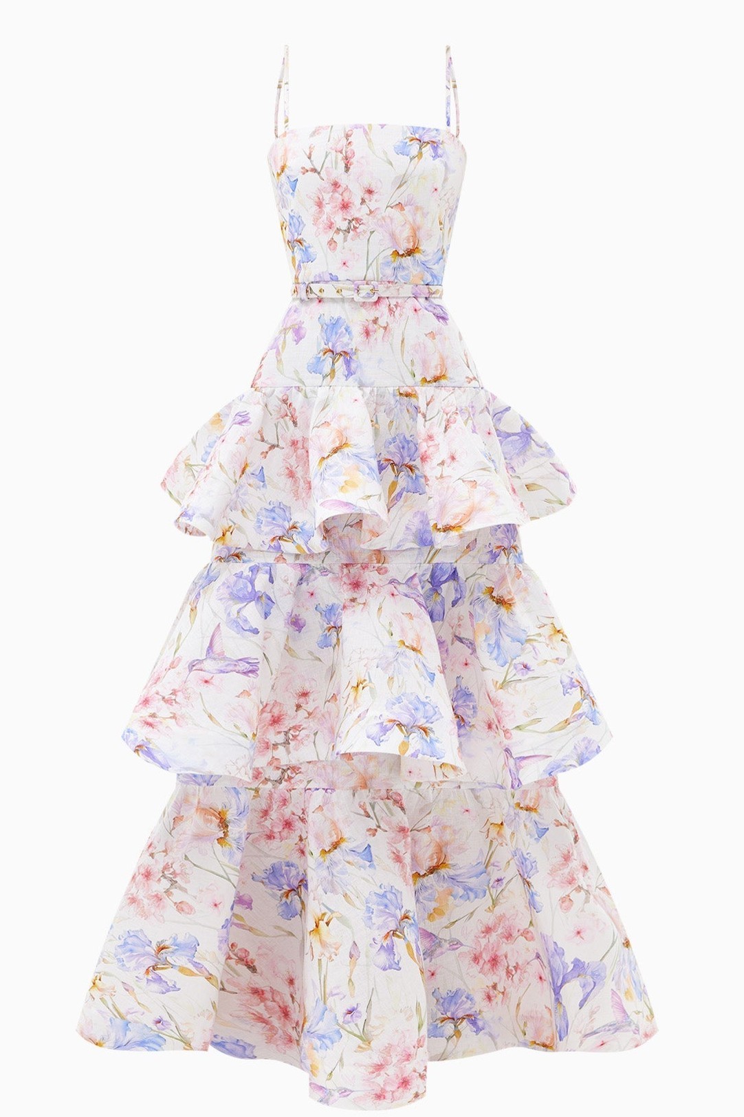 Floral Slip Ruffle Maxi Dress With Belt