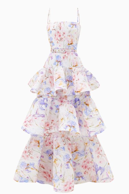 Floral Slip Ruffle Maxi Dress With Belt