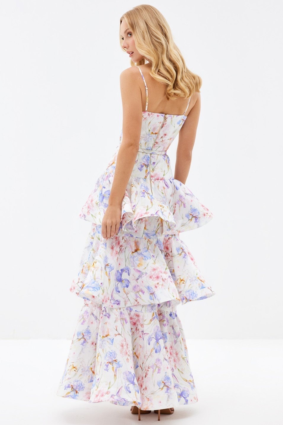 Floral Slip Ruffle Maxi Dress With Belt