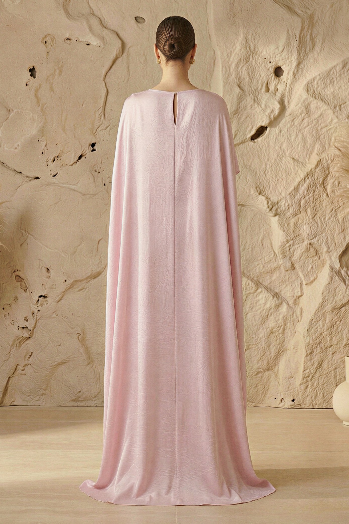 Solid Satin Cape Sleeve Maxi Dress