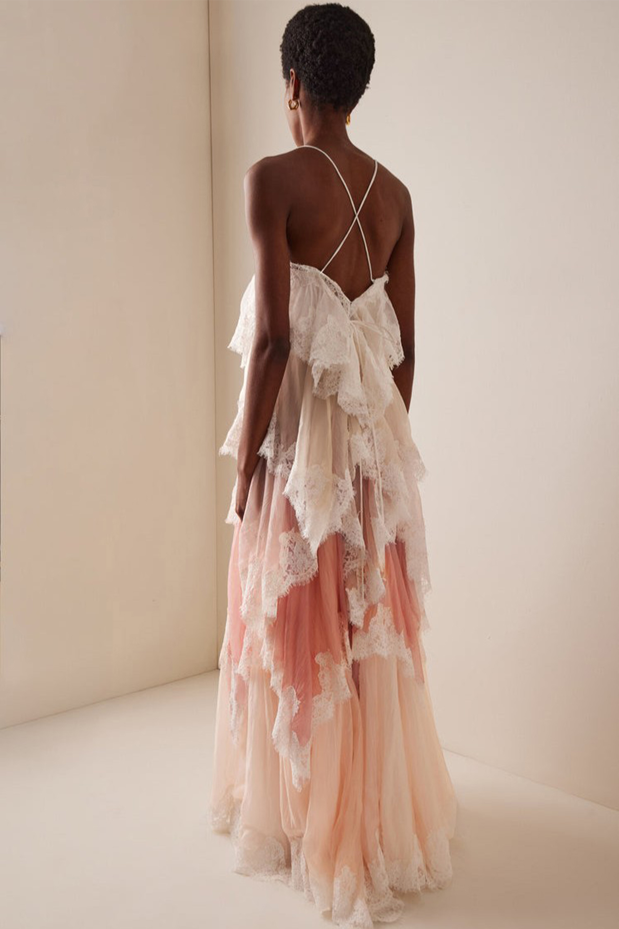 Chiffon Gradient Color Lace Maxi Dress