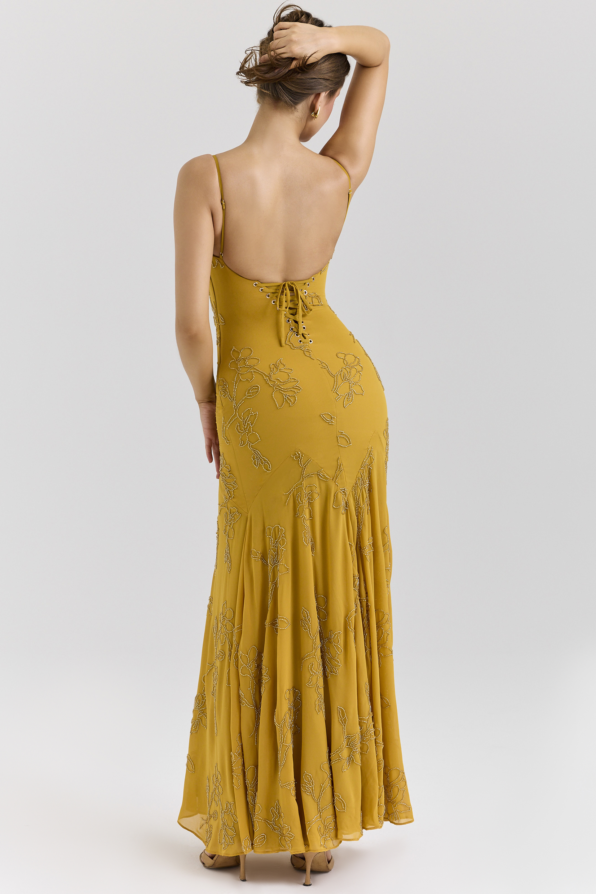 Sequin Embroidered Square Collar Slip Maxi Dress