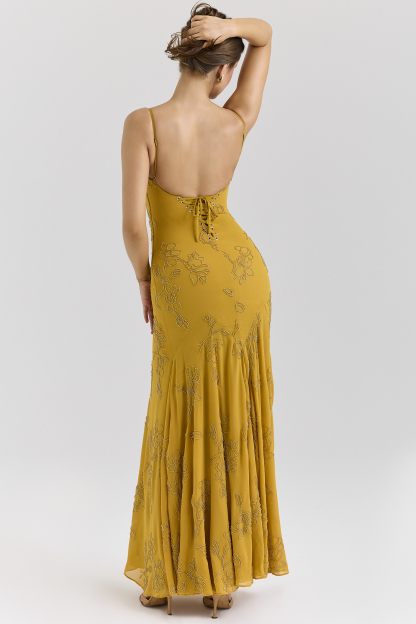 Sequin Embroidered Square Collar Slip Maxi Dress