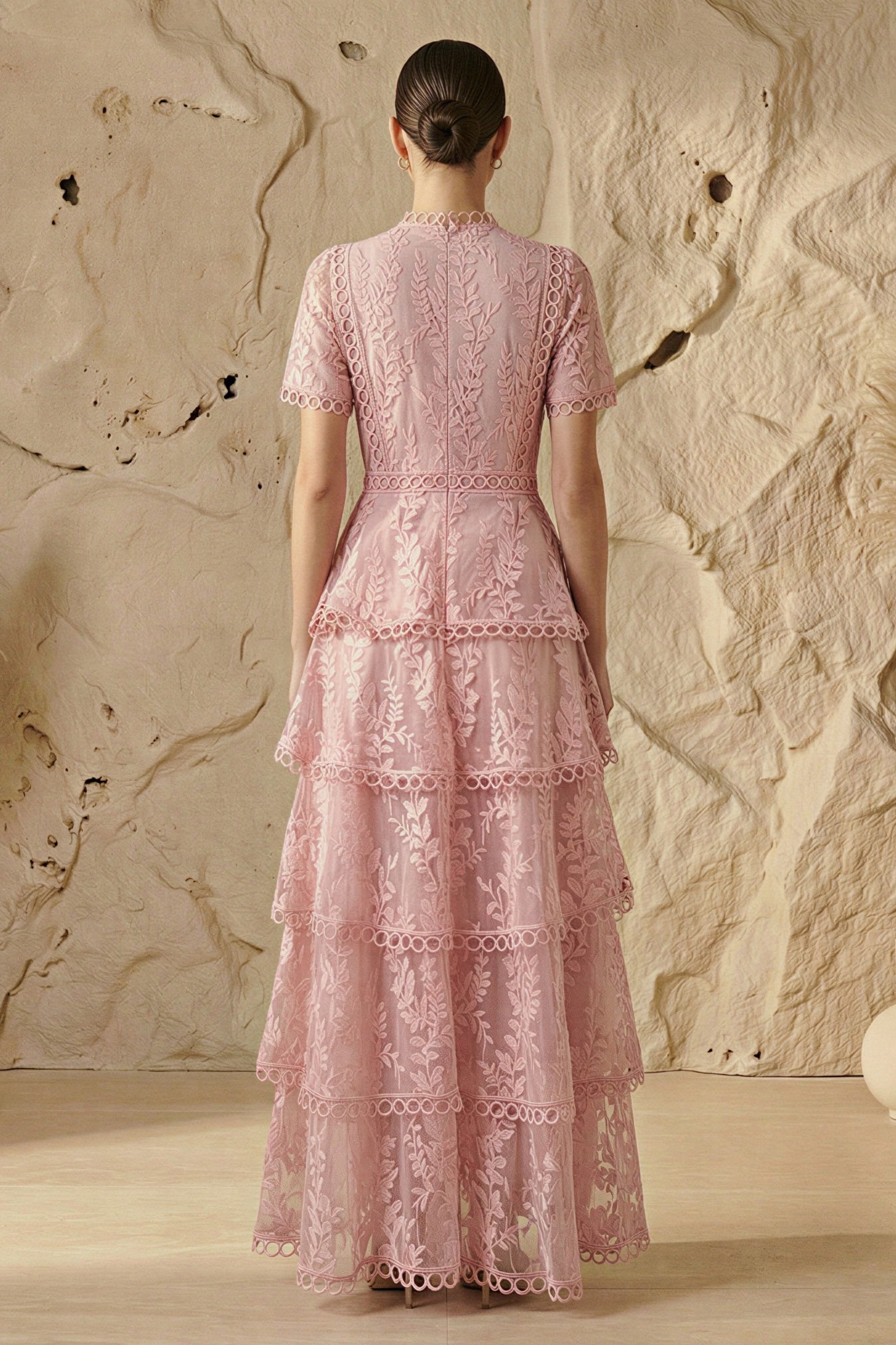 Embroidered Lace Ruffle Maxi Dress