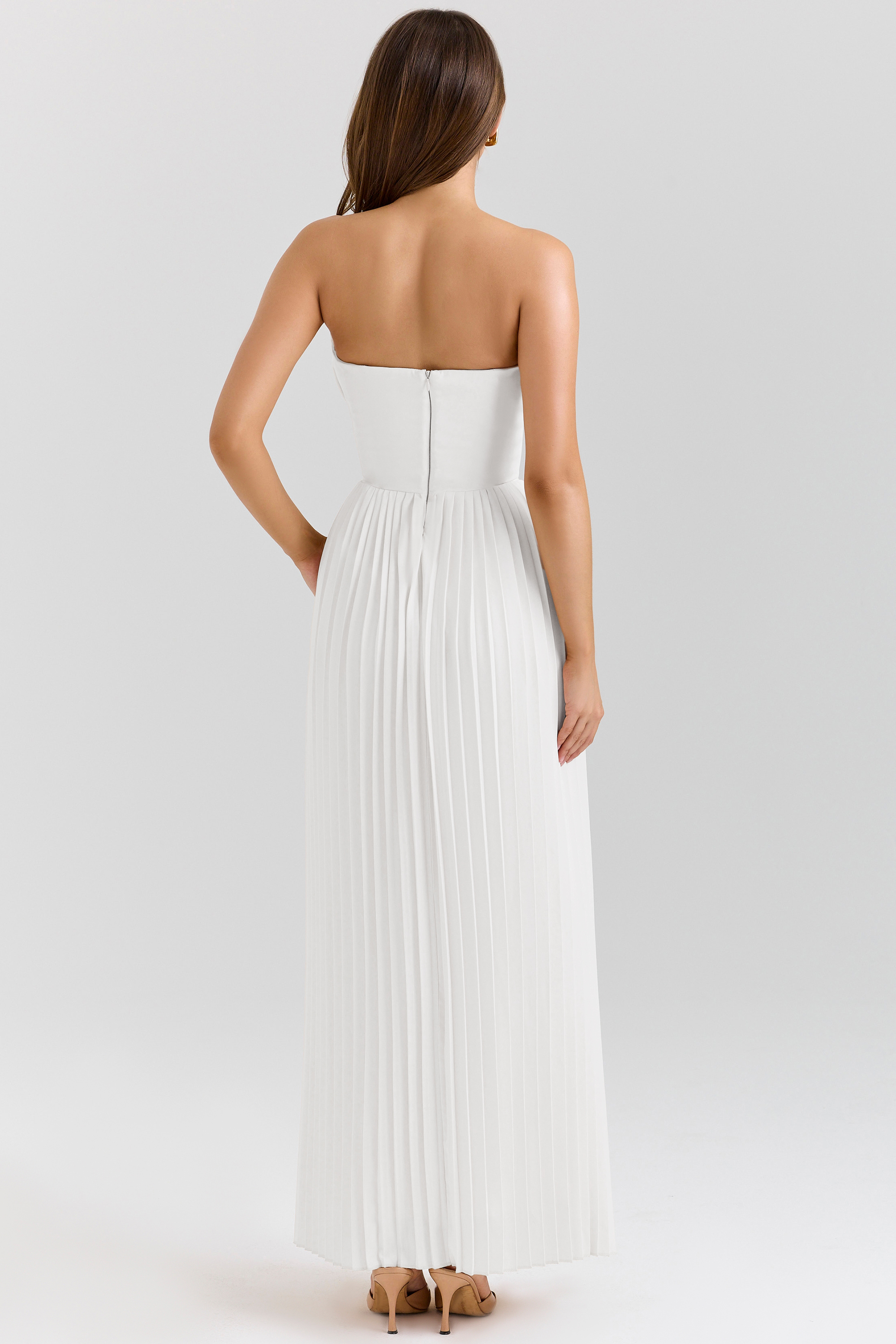 Solid Pleated Off Shoulder Maxi Dress