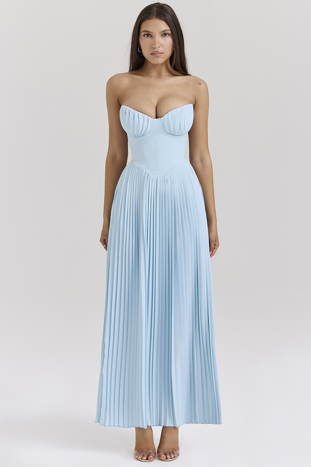 Solid  Pleated Off Shoulder Maxi Dress