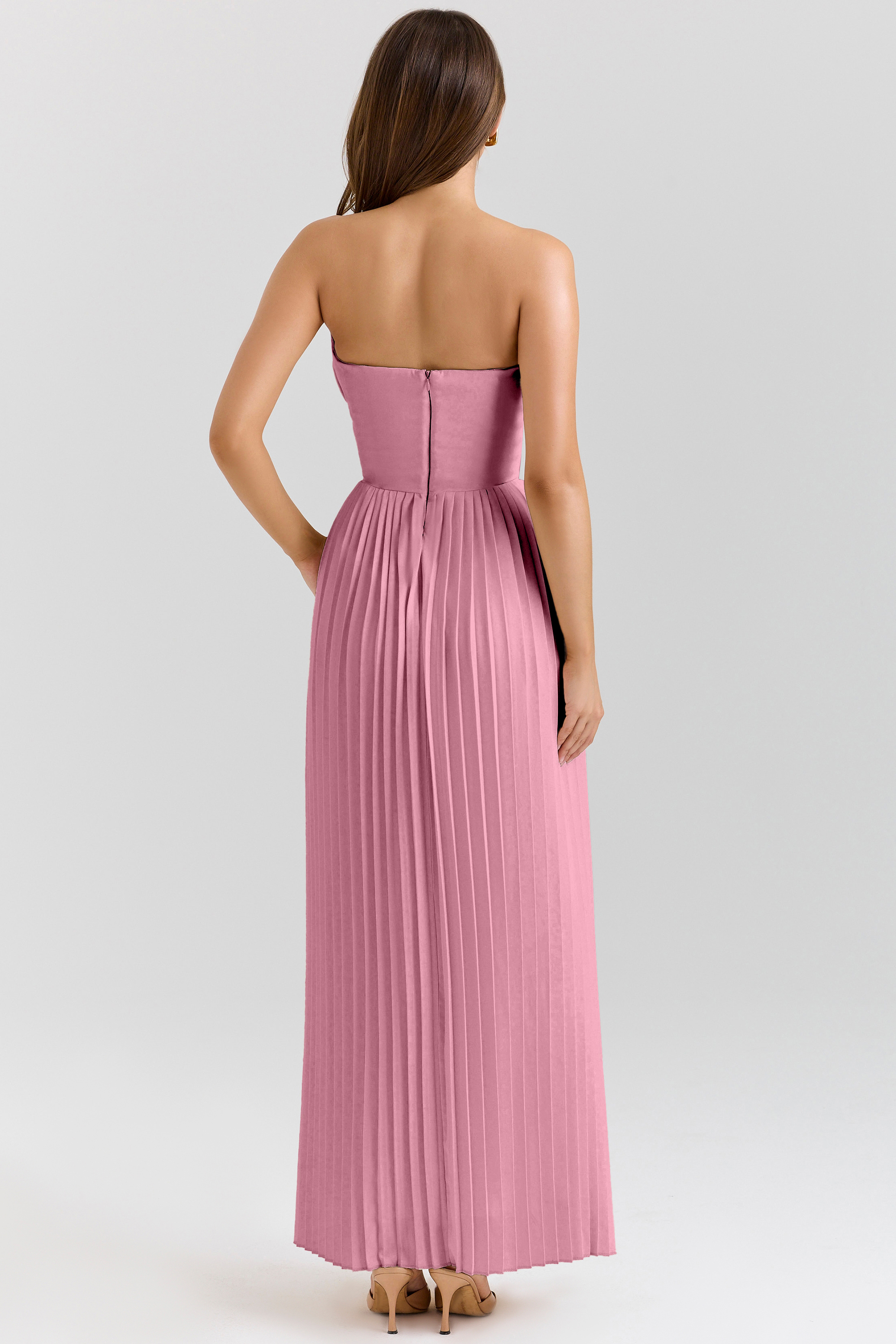 Solid Pleated Off Shoulder Maxi Dress