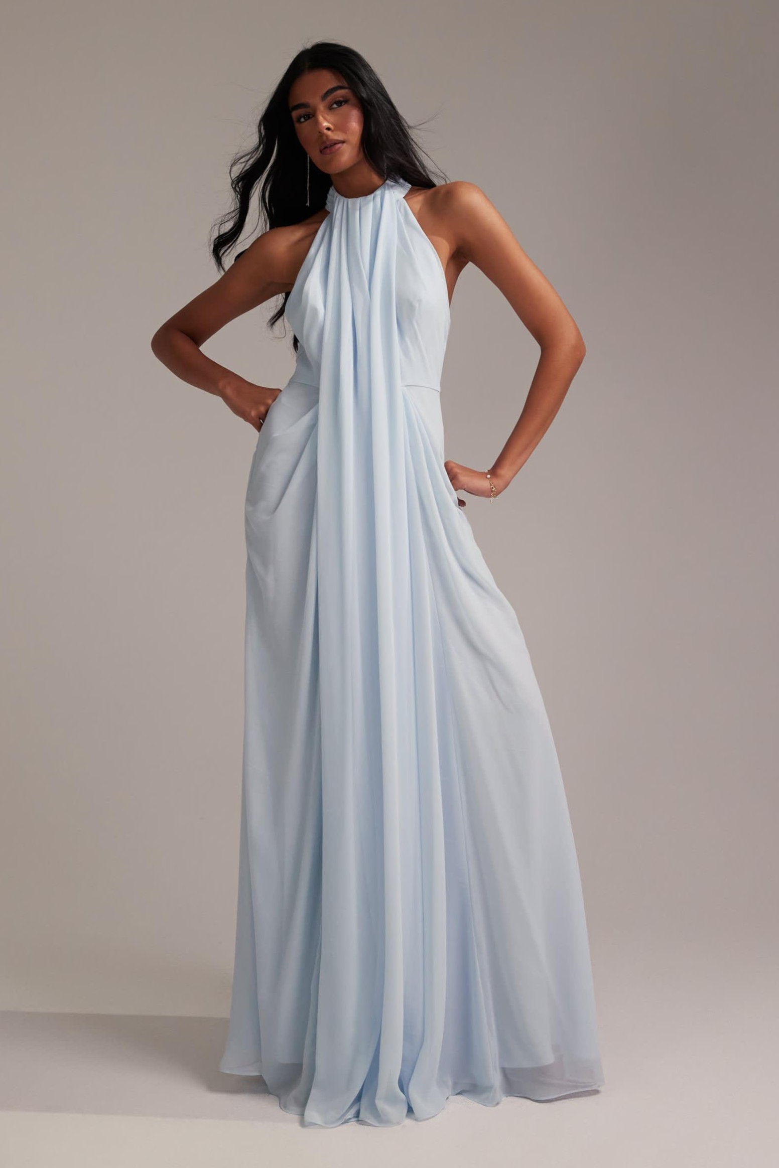 Chiffon Ruched Sleeveless Maxi Dress